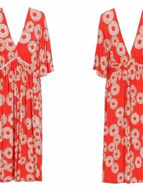 Rachel Pally Red Maxi Dress with Cream Circular Print